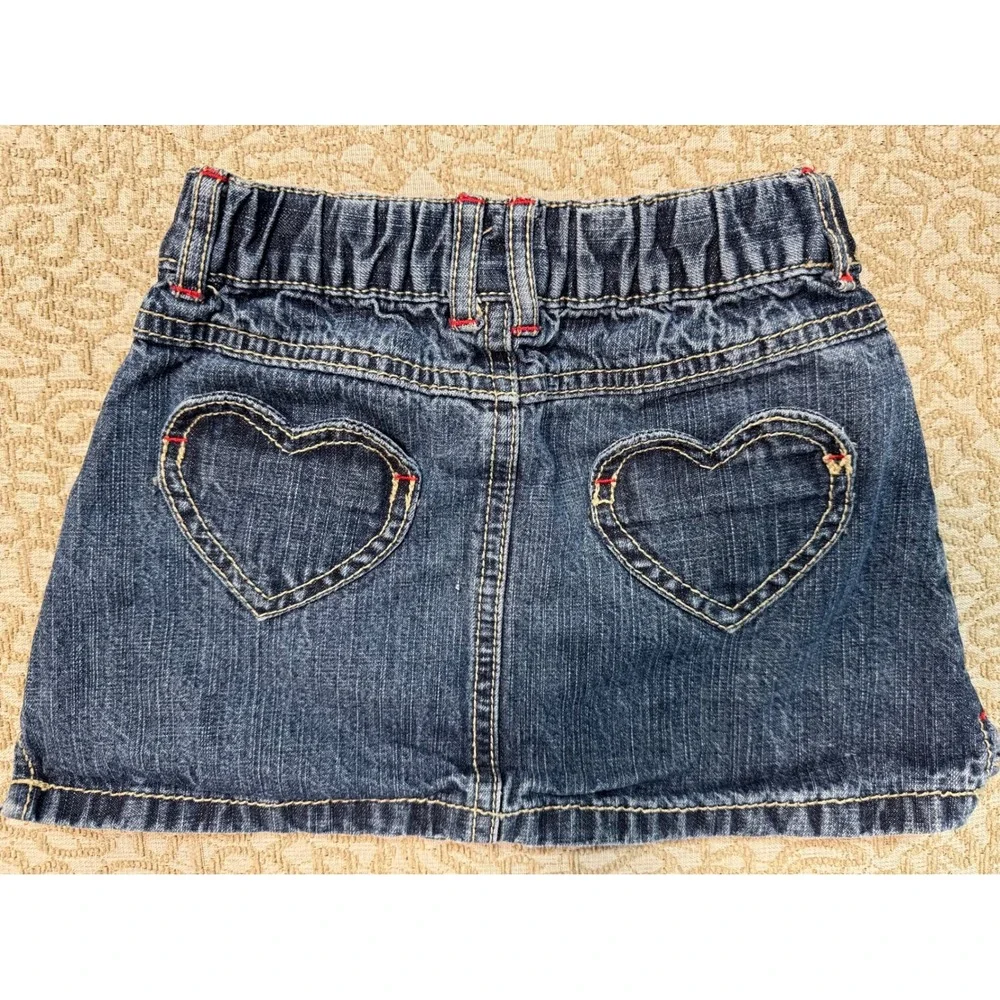 Gymboree Year 2010 Denim Skirt Dark Wash Heart Pockets Red Stitching Size 3T